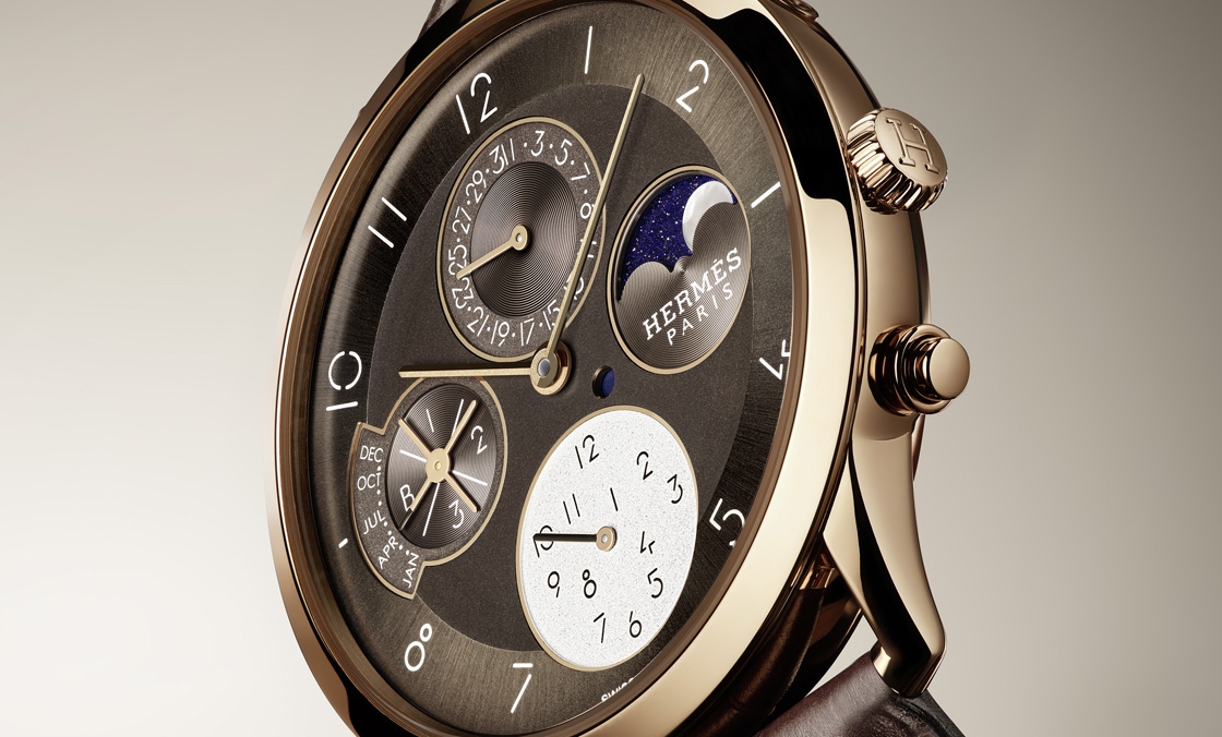 HERMES - Slim dʼHermès - W041406WW00 - 玫瑰金棕面，Hermès Slim d’Hermès Quantième Perpétuel萬年曆腕錶延伸新作亮相