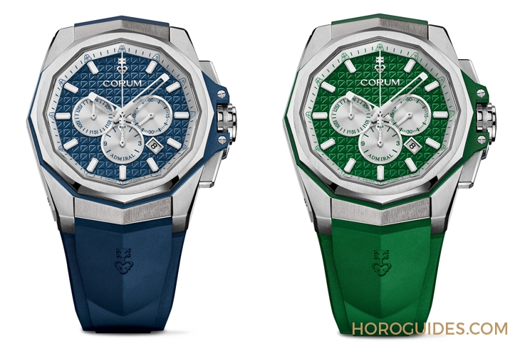 CORUM - ADMIRAL - A132/04274 - 選擇障礙了！Corum Admiral 45海軍上將計時碼錶藍面、綠面全新靚色限量上市
