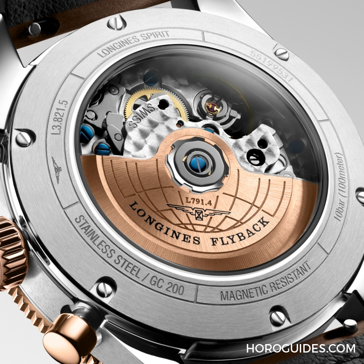 LONGINES - SPIRIT - L3.802.1.53.6 - LONGINES Spirit再掀熱潮！Spirit Zulu Time鈦金屬腕錶與計時碼錶間金新色登場