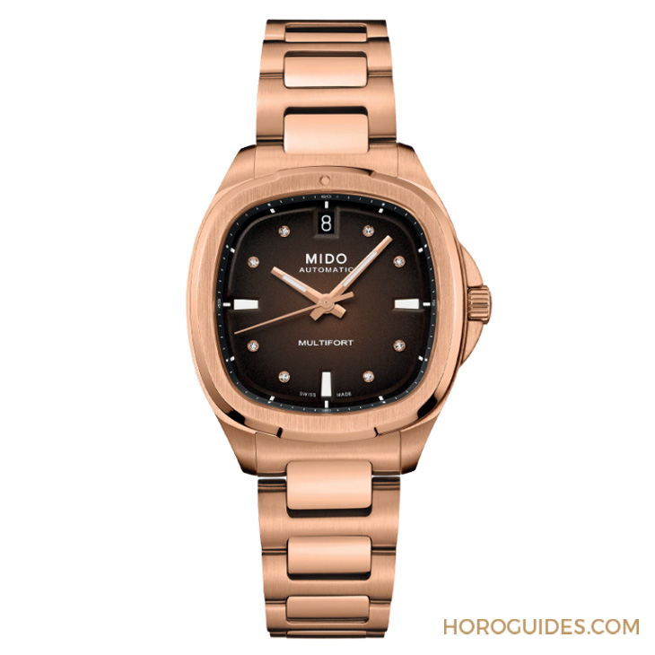 MIDO - MULTIFORT - M049.526.37.291.00 - 電視機殼型復古摩登魅力再襲,MIDO先鋒系列TV腕錶以漸變巧克力色面盤溫暖深冬