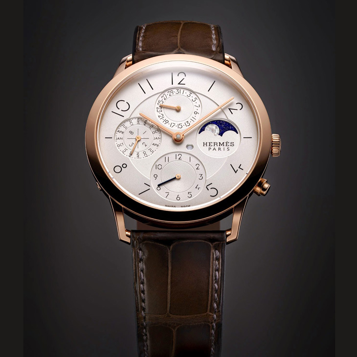 HERMES - Slim dʼHermès - W041406WW00 - 玫瑰金棕面,Hermès Slim d’Hermès Quantième Perpétuel萬年曆腕錶延伸新作亮相